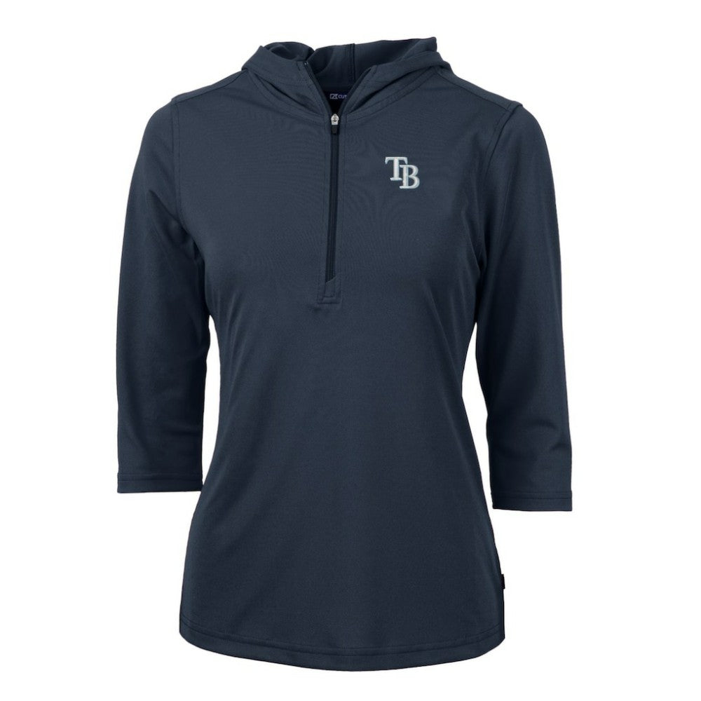 Tampa Bay Rays Cutter & Buck Women's Virtue Eco Pique 3/4 Sleeve Half-Zip Pullover Hoodie Navy