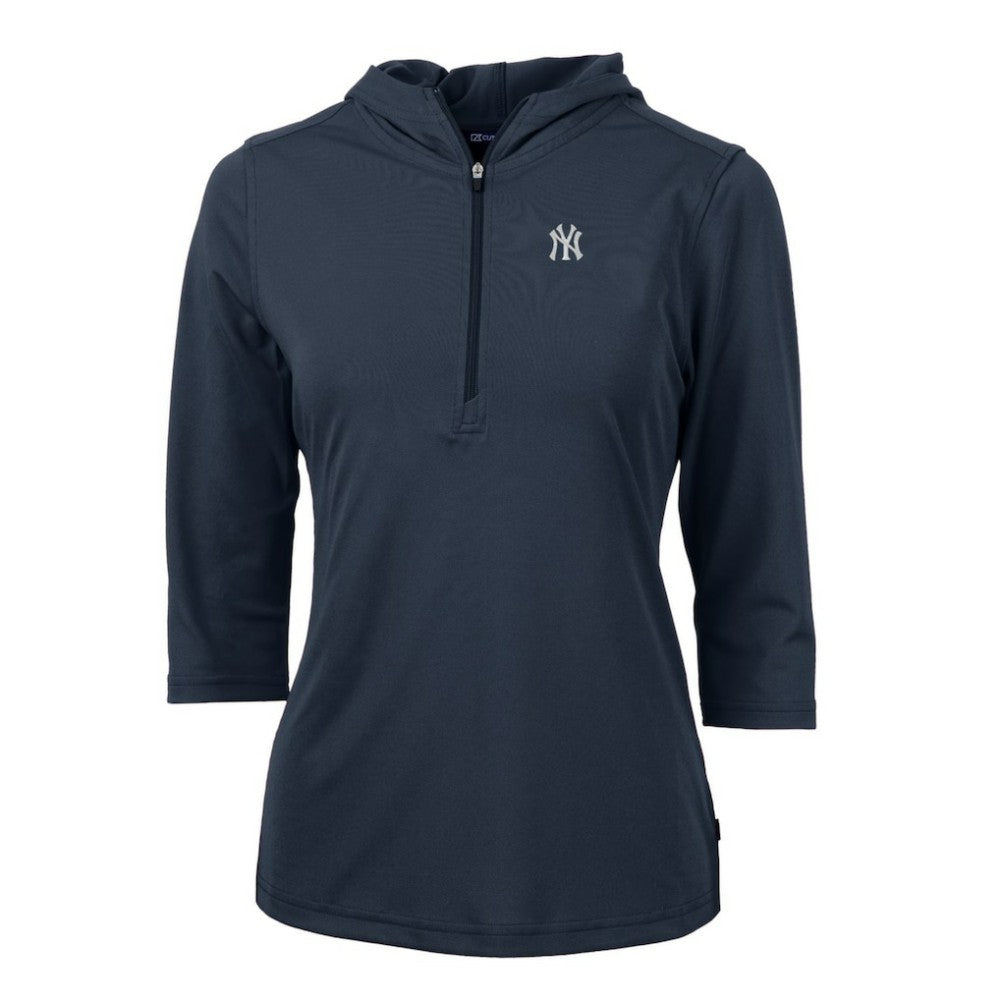 New York Yankees Cutter & Buck Women's Virtue Eco Pique 3/4 Sleeve Half-Zip Pullover Hoodie Navy