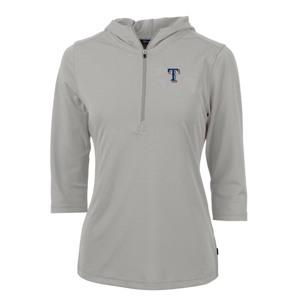 Texas Rangers Cutter & Buck Women's Virtue Eco Pique 3/4 Sleeve Half-Zip Pullover Hoodie Gray