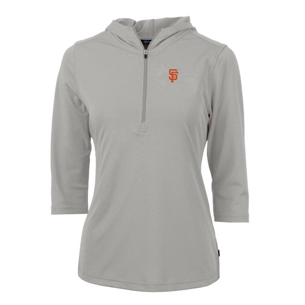 San Francisco Giants Cutter & Buck Women's Virtue Eco Pique 3/4 Sleeve Half-Zip Pullover Hoodie Gray