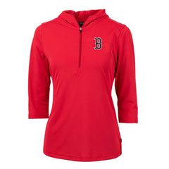Boston Red Sox Cutter & Buck Women's Virtue Eco Pique 3/4 Sleeve Half-Zip Pullover Hoodie Red