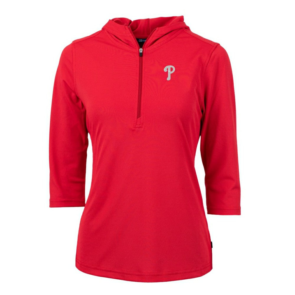 Philadelphia Phillies Cutter & Buck Women's Virtue Eco Pique 3/4 Sleeve Half-Zip Pullover Hoodie Red