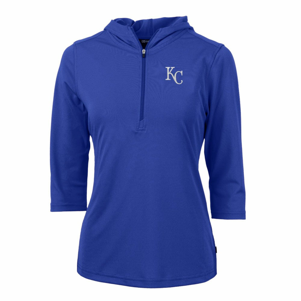 Kansas City Royals Cutter & Buck Women's Virtue Eco Pique 3/4 Sleeve Half-Zip Pullover Hoodie Royal