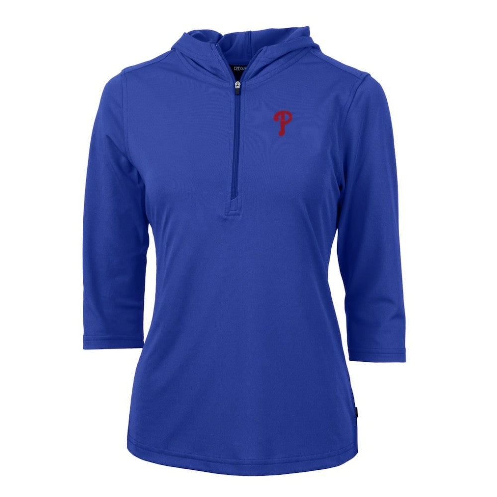 Philadelphia Phillies Cutter & Buck Women's Virtue Eco Pique 3/4 Sleeve Half-Zip Pullover Hoodie Royal