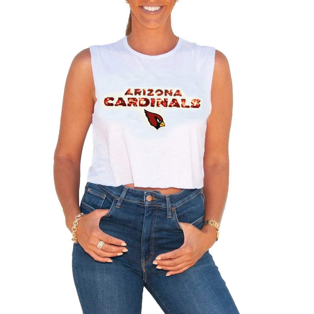 Arizona Cardinals Cuce Women's Sequin Cropped Tank Top - White discount