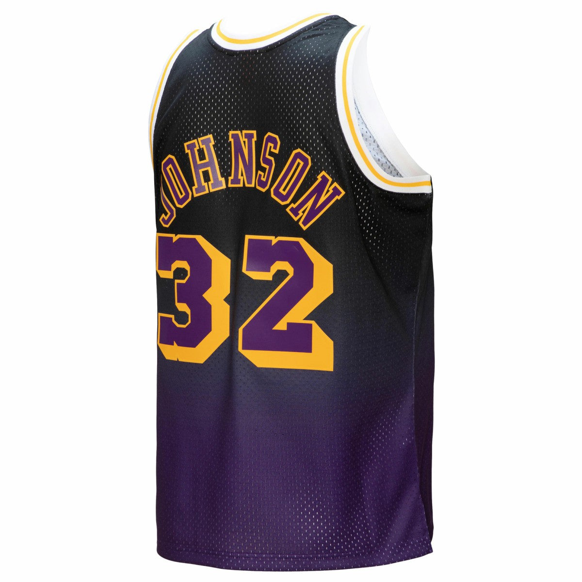 Magic Johnson Los Angeles Lakers 1984/85 Hardwood Classics Fadeaway Swingman Player Jersey - Purple/Black for sale
