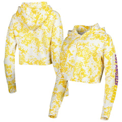 Los Angeles Lakers Lusso Women's Maia Tri-Blend Cropped Quarter-Zip Top - Gold/White on sale