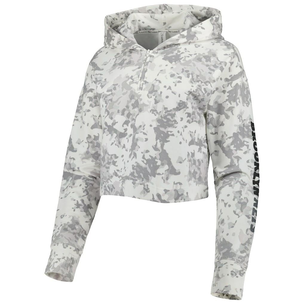 Brooklyn Nets Lusso Women's Maia Tri-Blend Cropped Quarter-Zip Top - Gray/White cheap