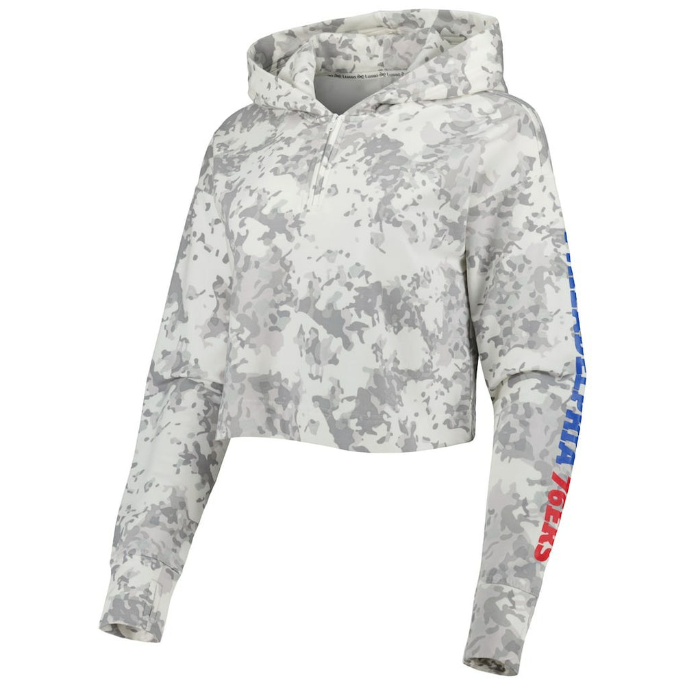 Philadelphia 76ers Lusso Women's Maia Tri-Blend Cropped Quarter-Zip Top - Gray/White outlet