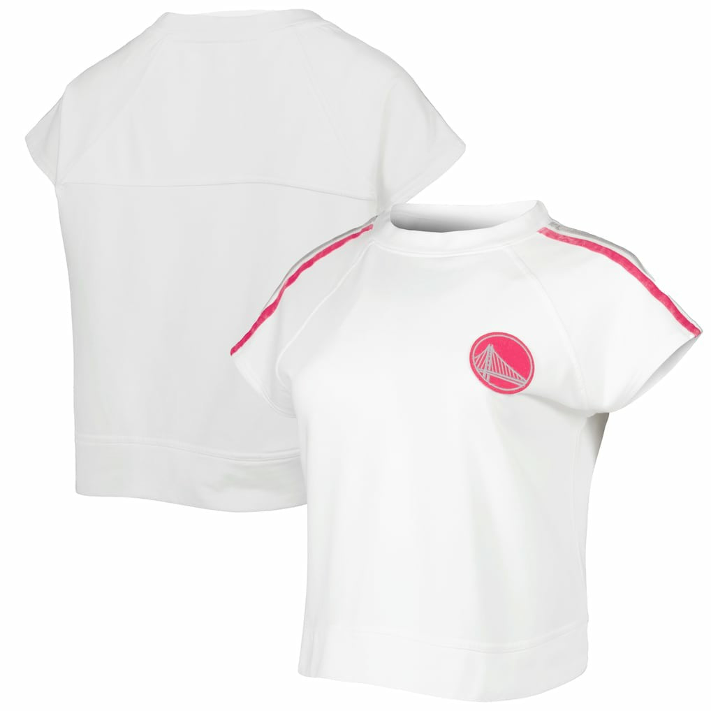 Golden State Warriors Lusso Women's Margot Cropped Tri-Blend Cap Sleeve Sweatshirt sale - White sale