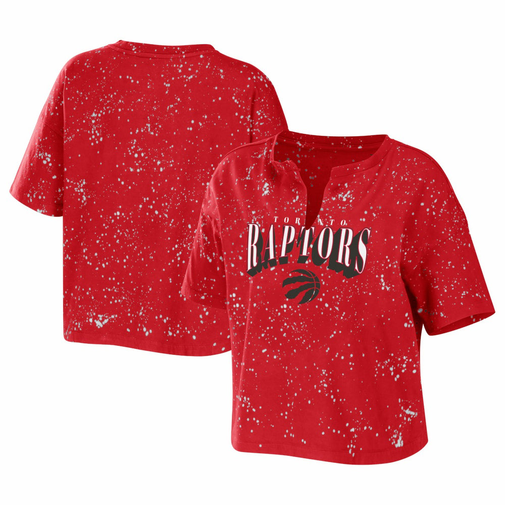 Toronto Raptors WEAR by Erin Andrews Women's Bleach Splatter Notch Neck T-Shirt - Red shop