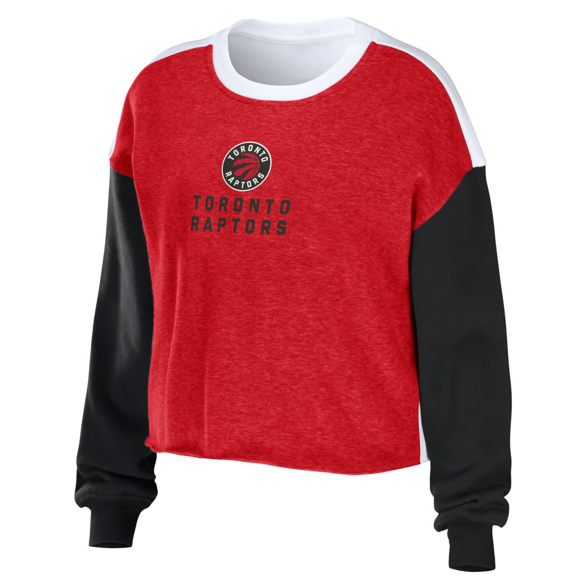 Toronto Raptors WEAR by Erin Andrews Women's Mixed Letter Cropped Pullover Sweatshirt - Heather Red shop