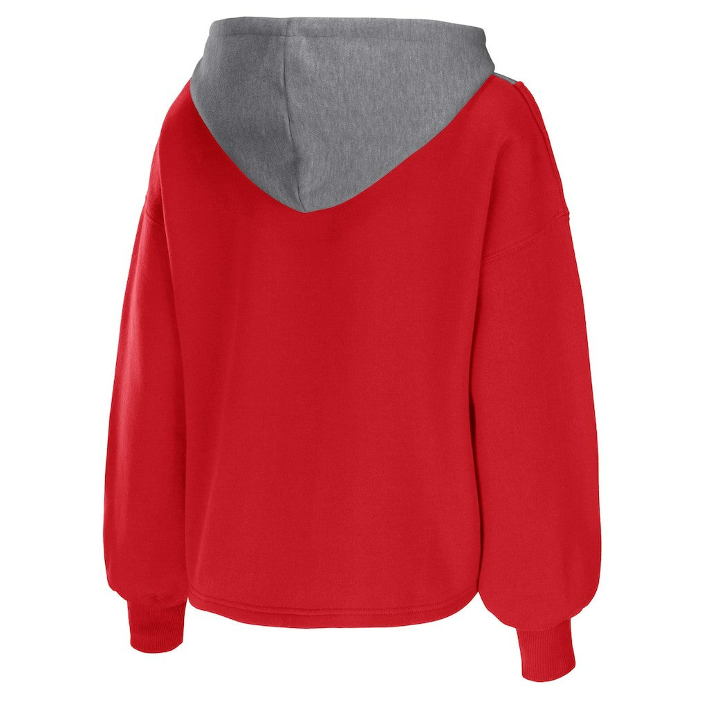 Chicago Bulls WEAR by Erin Andrews Women's Pieced Quarter-Zip Hoodie Jacket - Red for sale