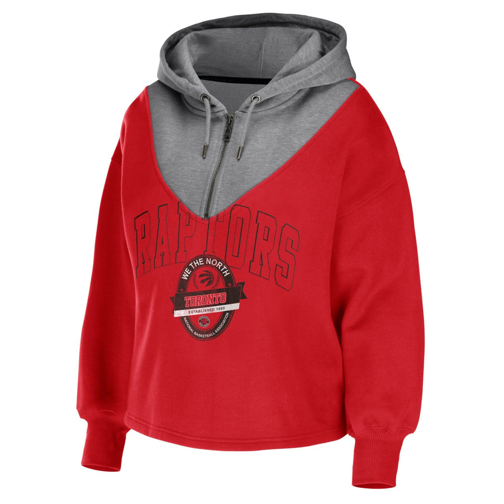Toronto Raptors WEAR by Erin Andrews Women's Pieced Quarter-Zip Hoodie Jacket - Red for sale