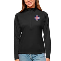 Chicago Cubs Antigua Women's Tribute Quarter-Zip Pullover Top Black