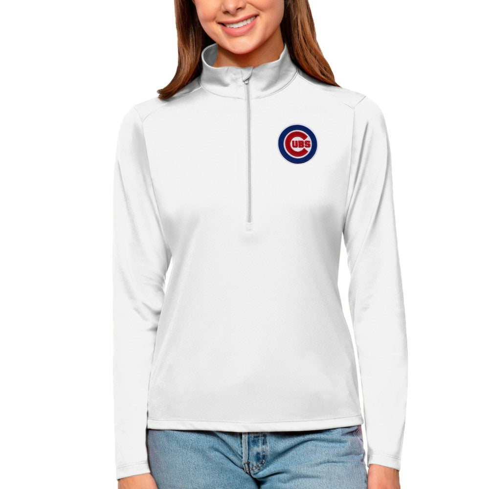 Chicago Cubs Antigua Women's Tribute Quarter-Zip Pullover Top White