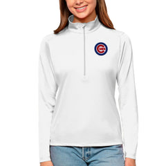Chicago Cubs Antigua Women's Tribute Quarter-Zip Pullover Top White