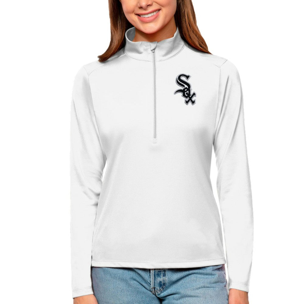 Chicago White Sox Antigua Women's Tribute Quarter-Zip Pullover Top White