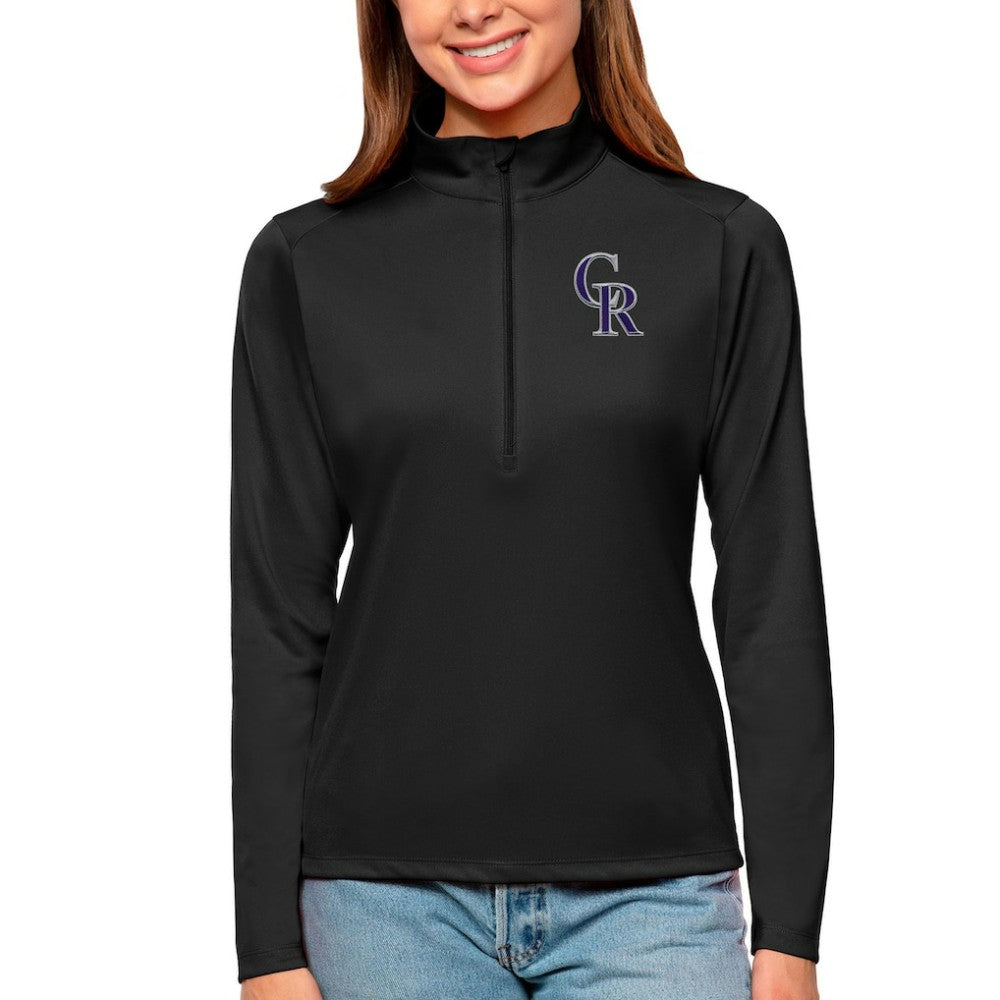 Colorado Rockies Antigua Women's Tribute Quarter-Zip Pullover Top Black