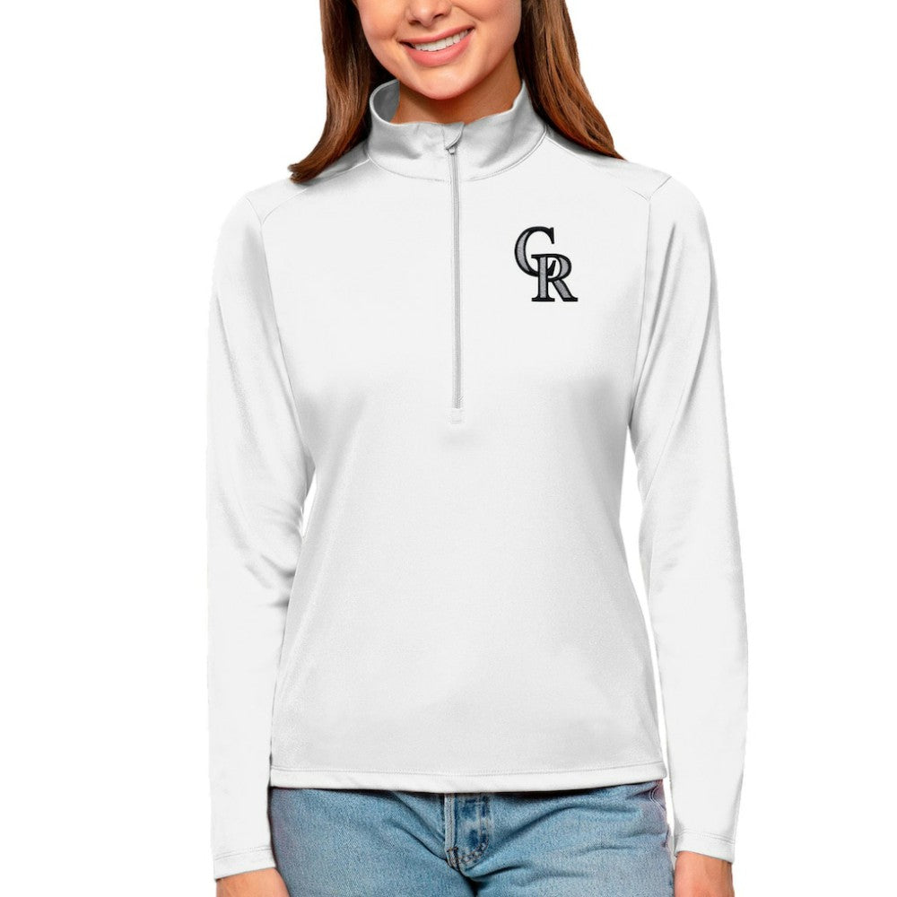 Colorado Rockies Antigua Women's Tribute Quarter-Zip Pullover Top White