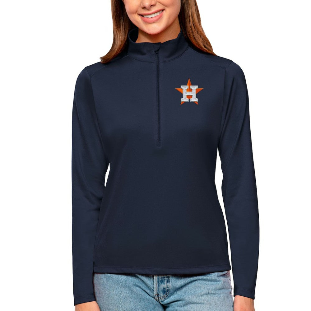 Houston Astros Antigua Women's Tribute Quarter-Zip Pullover Top Navy