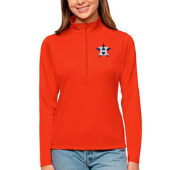 Houston Astros Antigua Women's Tribute Quarter-Zip Pullover Top Orange