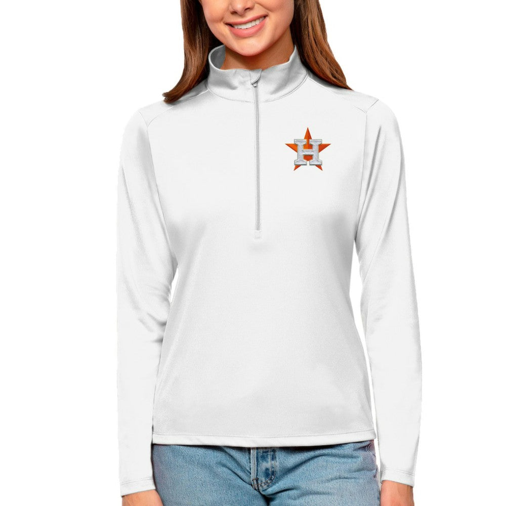 Houston Astros Antigua Women's Tribute Quarter-Zip Pullover Top White