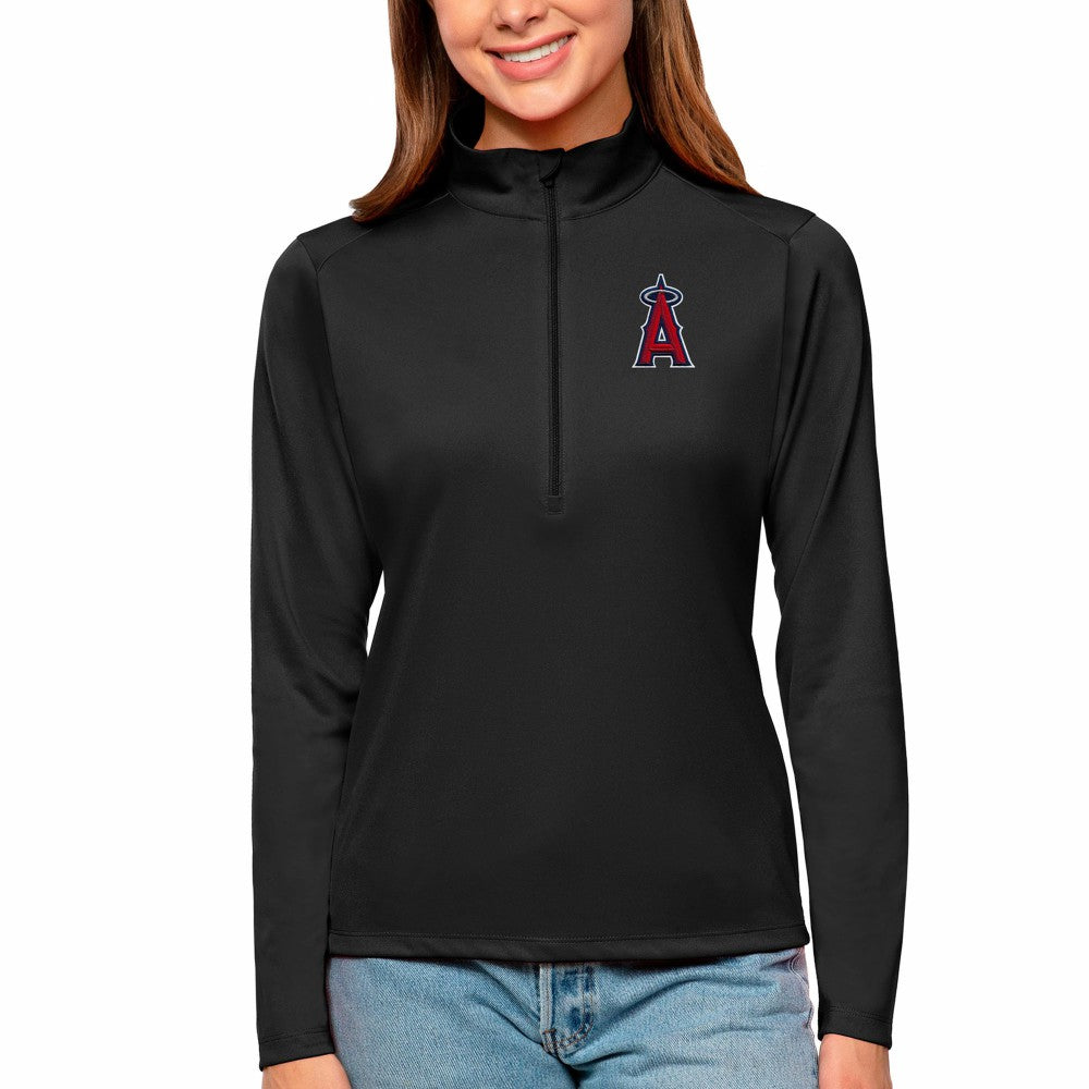 Los Angeles Angels Antigua Women's Tribute Quarter-Zip Pullover Top Black