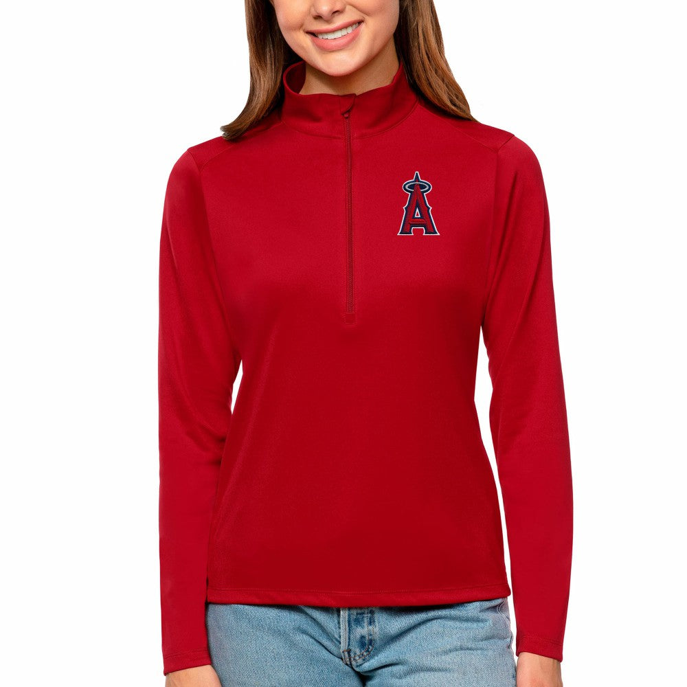 Los Angeles Angels Antigua Women's Tribute Quarter-Zip Pullover Top Red