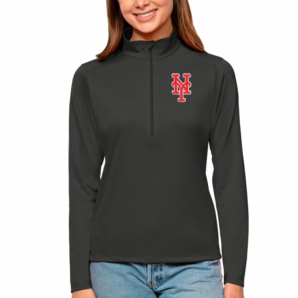 New York Mets Antigua Women's Tribute Quarter-Zip Pullover Top Black