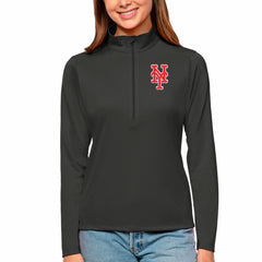 New York Mets Antigua Women's Tribute Quarter-Zip Pullover Top Charcoal