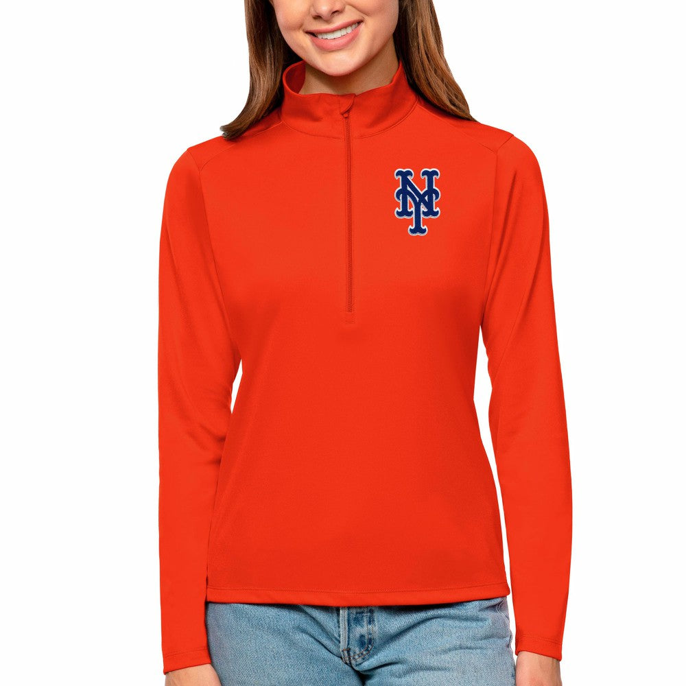 New York Mets Antigua Women's Tribute Quarter-Zip Pullover Top Orange