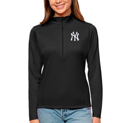 New York Yankees Antigua Women's Tribute Quarter-Zip Pullover Top Black