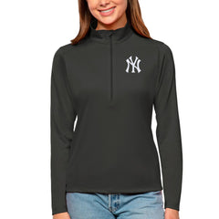 New York Yankees Antigua Women's Tribute Quarter-Zip Pullover Top Charcoal