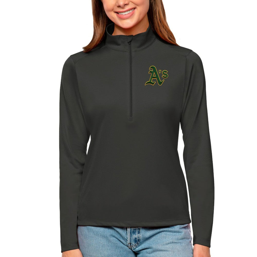 Athletics Antigua Women's Tribute Quarter-Zip Pullover Top Charcoal