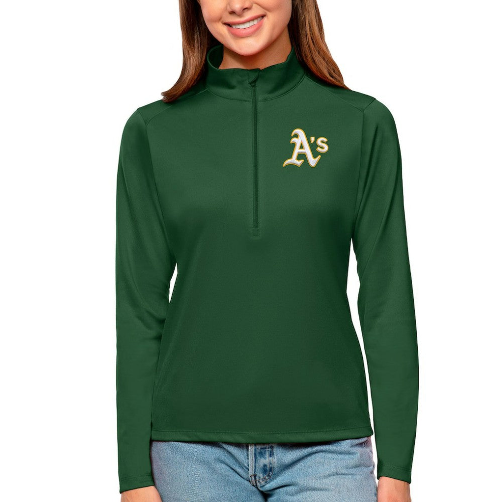 Athletics Antigua Women's Tribute Quarter-Zip Pullover Top Green