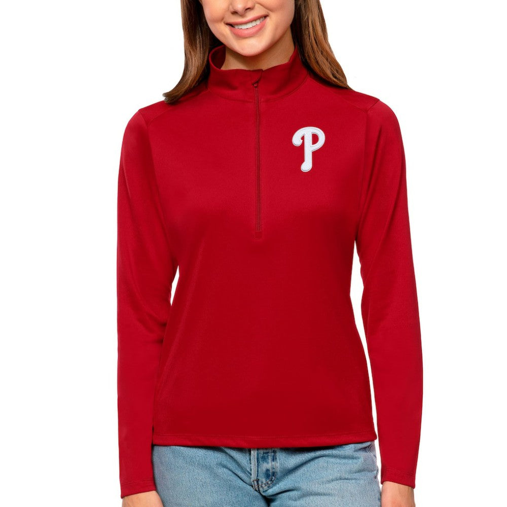 Philadelphia Phillies Antigua Women's Tribute Quarter-Zip Pullover Top Red