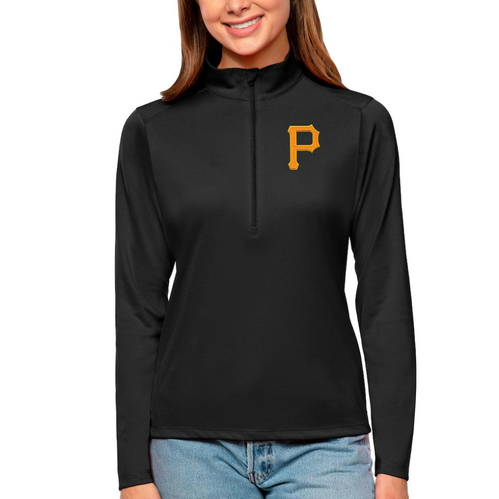 Pittsburgh Pirates Antigua Women's Tribute Quarter-Zip Pullover Top Black