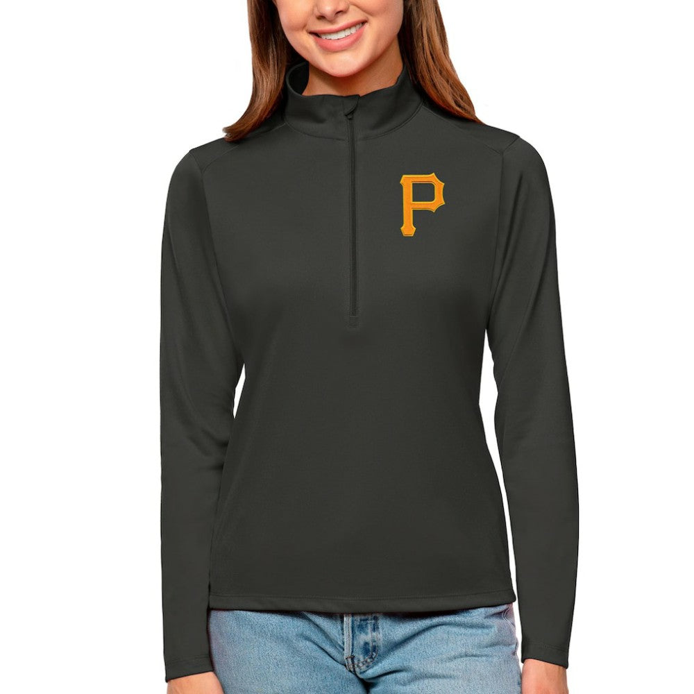 Pittsburgh Pirates Antigua Women's Tribute Quarter-Zip Pullover Top Charcoal
