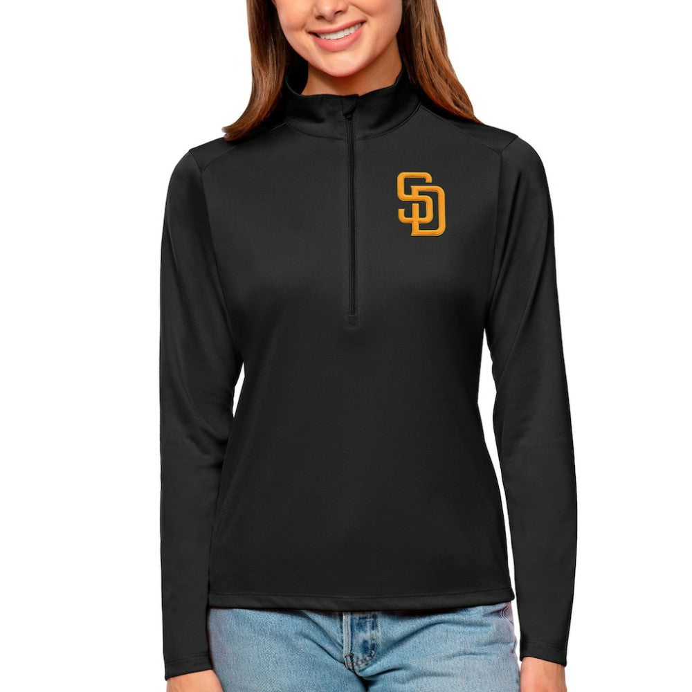 San Diego Padres Antigua Women's Tribute Quarter-Zip Pullover Top Black