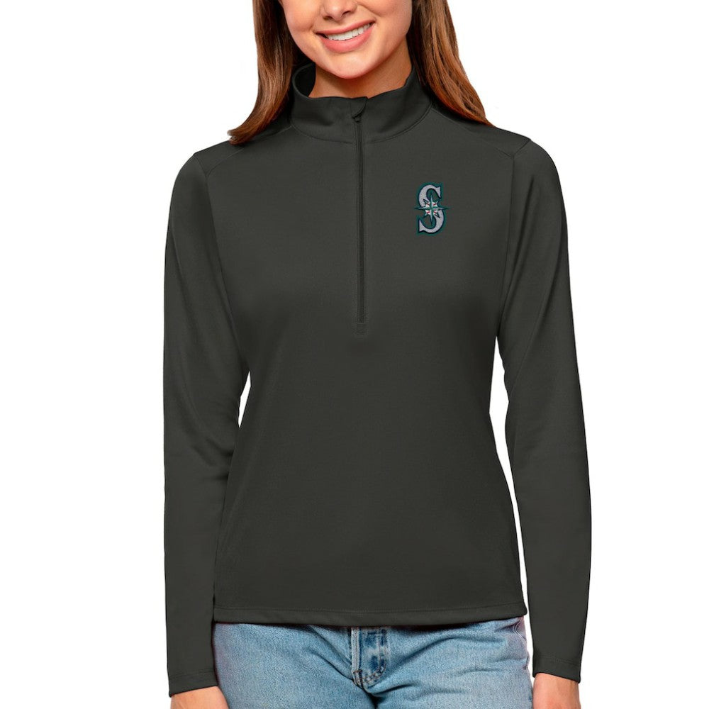 Seattle Mariners Antigua Women's Tribute Quarter-Zip Pullover Top Charcoal