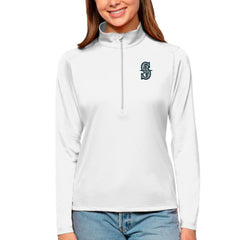 Seattle Mariners Antigua Women's Tribute Quarter-Zip Pullover Top White