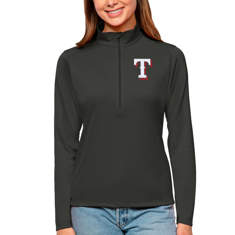 Texas Rangers Antigua Women's Tribute Quarter-Zip Pullover Top Charcoal