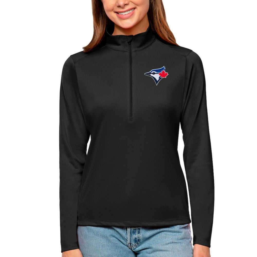 Toronto Blue Jays Antigua Women's Tribute Quarter-Zip Pullover Top Black