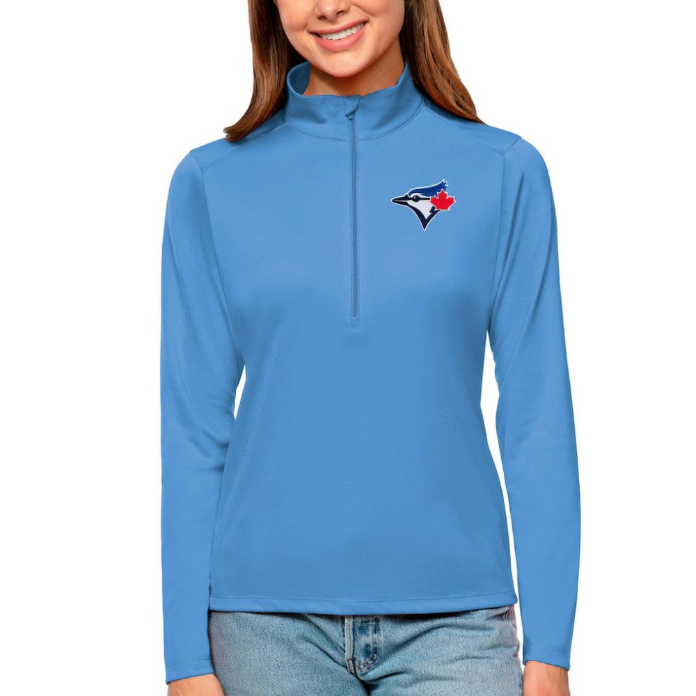 Toronto Blue Jays Antigua Women's Tribute Quarter-Zip Pullover Top Powder Blue