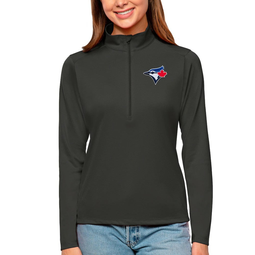 Toronto Blue Jays Antigua Women's Tribute Quarter-Zip Pullover Top Charcoal