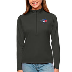 Toronto Blue Jays Antigua Women's Tribute Quarter-Zip Pullover Top Charcoal