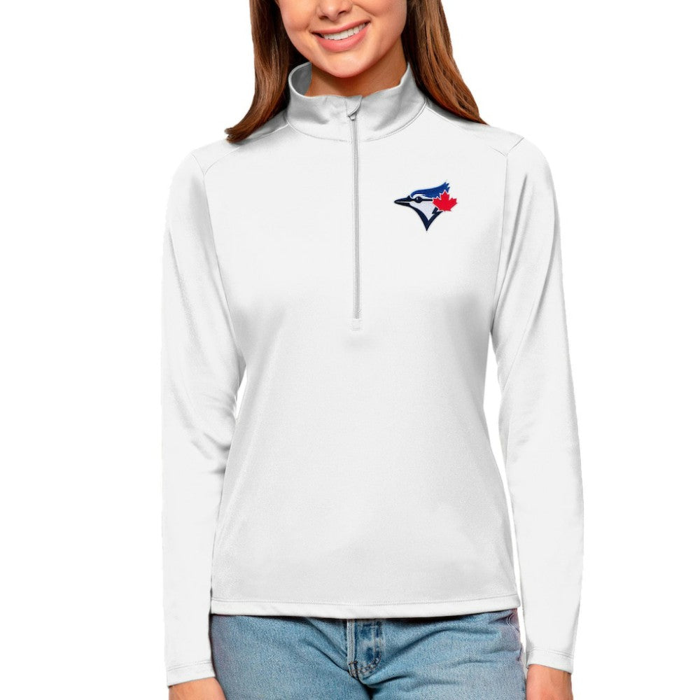 Toronto Blue Jays Antigua Women's Tribute Quarter-Zip Pullover Top White