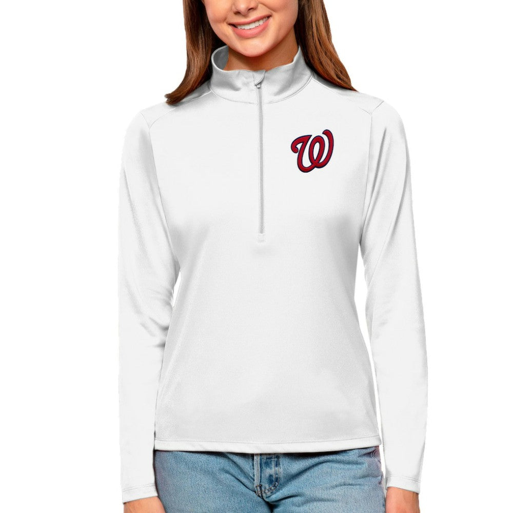 Washington Nationals Antigua Women's Tribute Quarter-Zip Pullover Top White