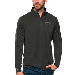 Atlanta Braves Antigua Tribute Quarter-Zip Pullover Top Charcoal